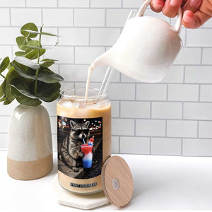 4th Of July Raccoon Drinking Slushie Glass Can Patriotic 250 Anniversary USA Trash Panda Funny Meme