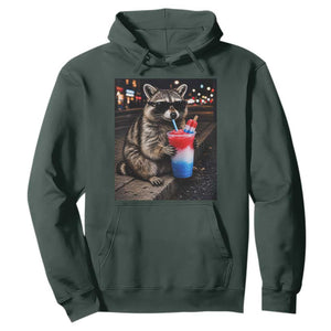 4th Of July Raccoon Drinking Slushie Hoodie Patriotic 250 Anniversary USA Trash Panda Funny Meme TS10 Dark Forest Green Print Your Wear