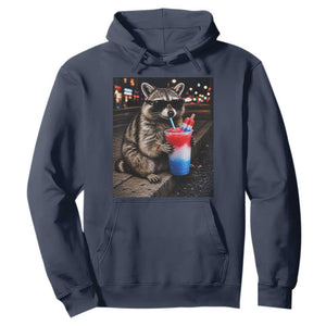 4th Of July Raccoon Drinking Slushie Hoodie Patriotic 250 Anniversary USA Trash Panda Funny Meme TS10 Navy Print Your Wear