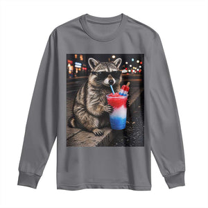 4th Of July Raccoon Drinking Slushie Long Sleeve Shirt Patriotic 250 Anniversary USA Trash Panda Funny Meme TS10 Charcoal Print Your Wear