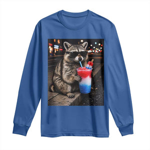 4th Of July Raccoon Drinking Slushie Long Sleeve Shirt Patriotic 250 Anniversary USA Trash Panda Funny Meme TS10 Royal Blue Print Your Wear