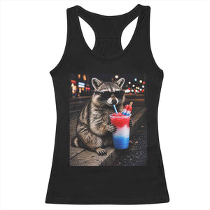 4th Of July Raccoon Drinking Slushie Racerback Tank Top Patriotic 250 Anniversary USA Trash Panda Funny Meme TS10 Black Print Your Wear