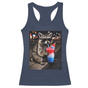 4th Of July Raccoon Drinking Slushie Racerback Tank Top Patriotic 250 Anniversary USA Trash Panda Funny Meme TS10 Navy Print Your Wear