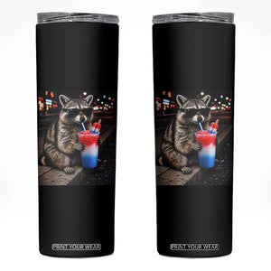 4th Of July Raccoon Drinking Slushie Skinny Tumbler Patriotic 250 Anniversary USA Trash Panda Funny Meme
