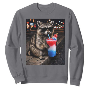 4th Of July Raccoon Drinking Slushie Sweatshirt Patriotic 250 Anniversary USA Trash Panda Funny Meme