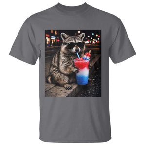 4th Of July Raccoon Drinking Slushie T Shirt Patriotic 250 Anniversary USA Trash Panda Funny Meme