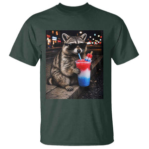 4th Of July Raccoon Drinking Slushie T Shirt Patriotic 250 Anniversary USA Trash Panda Funny Meme