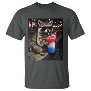 4th Of July Raccoon Drinking Slushie T Shirt Patriotic 250 Anniversary USA Trash Panda Funny Meme