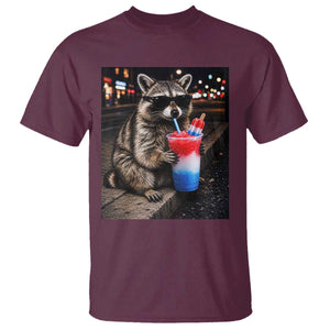 4th Of July Raccoon Drinking Slushie T Shirt Patriotic 250 Anniversary USA Trash Panda Funny Meme
