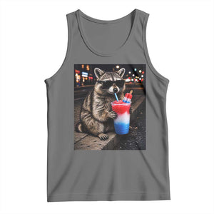 4th Of July Raccoon Drinking Slushie Tank Top Patriotic 250 Anniversary USA Trash Panda Funny Meme