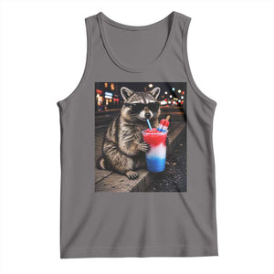 4th Of July Raccoon Drinking Slushie Tank Top Patriotic 250 Anniversary USA Trash Panda Funny Meme