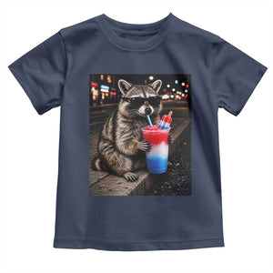4th Of July Raccoon Drinking Slushie Toddler T Shirt Patriotic 250 Anniversary USA Trash Panda Funny Meme