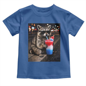 4th Of July Raccoon Drinking Slushie Toddler T Shirt Patriotic 250 Anniversary USA Trash Panda Funny Meme