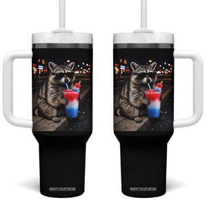 4th Of July Raccoon Drinking Slushie Tumbler With Handle Patriotic 250 Anniversary USA Trash Panda Funny Meme