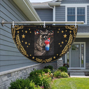 4th Of July Raccoon Drinking Slushie Patriotic Fan Flag 250 Anniversary USA Trash Panda Funny Meme