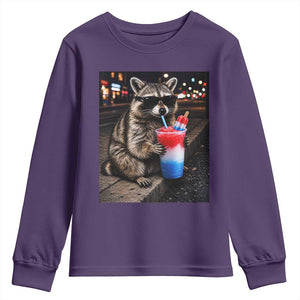 4th Of July Raccoon Drinking Slushie Youth Sweatshirt Patriotic 250 Anniversary USA Trash Panda Funny Meme