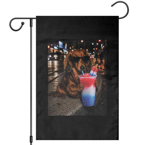 4th Of July Dachshund Drinking Slushie Garden Flag Patriotic 250 Anniversary USA Dog Lovers Funny Meme