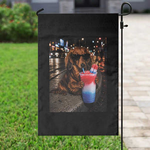 4th Of July Dachshund Drinking Slushie Garden Flag Patriotic 250 Anniversary USA Dog Lovers Funny Meme
