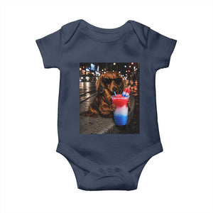 4th Of July Dachshund Drinking Slushie Baby Onesie Patriotic 250 Anniversary USA Dog Lovers Funny Meme