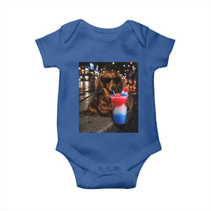 4th Of July Dachshund Drinking Slushie Baby Onesie Patriotic 250 Anniversary USA Dog Lovers Funny Meme