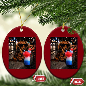 4th Of July Dachshund Drinking Slushie Ceramic Ornament Patriotic 250 Anniversary USA Dog Lovers Funny Meme