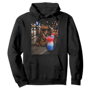 4th Of July Dachshund Drinking Slushie Hoodie Patriotic 250 Anniversary USA Dog Lovers Funny Meme