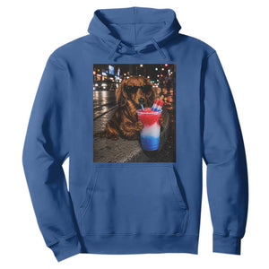 4th Of July Dachshund Drinking Slushie Hoodie Patriotic 250 Anniversary USA Dog Lovers Funny Meme