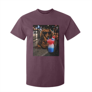4th Of July Dachshund Drinking Slushie T Shirt For Kid Patriotic 250 Anniversary USA Dog Lovers Funny Meme