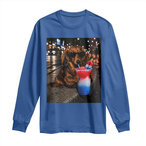 4th Of July Dachshund Drinking Slushie Long Sleeve Shirt Patriotic 250 Anniversary USA Dog Lovers Funny Meme