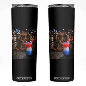 4th Of July Dachshund Drinking Slushie Skinny Tumbler Patriotic 250 Anniversary USA Dog Lovers Funny Meme