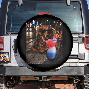 4th Of July Dachshund Drinking Slushie Spare Tire Cover Patriotic 250 Anniversary USA Dog Lovers Funny Meme