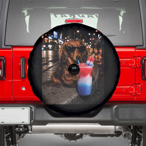4th Of July Dachshund Drinking Slushie Spare Tire Cover Patriotic 250 Anniversary USA Dog Lovers Funny Meme