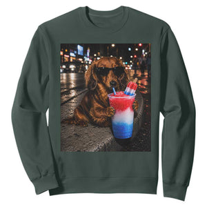 4th Of July Dachshund Drinking Slushie Sweatshirt Patriotic 250 Anniversary USA Dog Lovers Funny Meme