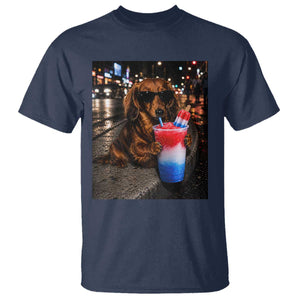 4th Of July Dachshund Drinking Slushie T Shirt Patriotic 250 Anniversary USA Dog Lovers Funny Meme TS10 Navy Print Your Wear