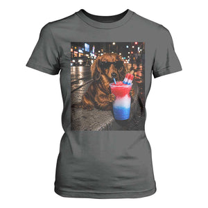 4th Of July Dachshund Drinking Slushie T Shirt For Women Patriotic 250 Anniversary USA Dog Lovers Funny Meme