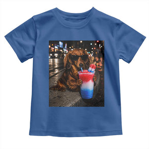 4th Of July Dachshund Drinking Slushie Toddler T Shirt Patriotic 250 Anniversary USA Dog Lovers Funny Meme