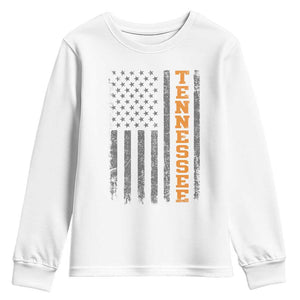 Vintage Tennessee Youth Sweatshirt Retro Orange TN American Flag Patriotic US State