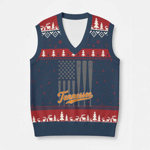 Vintage Tennessee V-Neck Knit Sweater Vest Retro Classic TN Orange Print Retro Baseball American US Flag