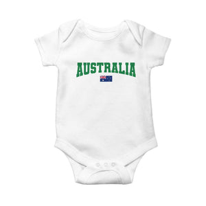 Green Yellow Australia Baby Onesie Down Under Team Australia Flag Varsity Lettering Soccer Fans Football Tournament