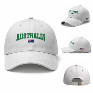 Green Yellow Australia Baseball Cap Down Under Team Australia Flag Varsity Lettering Soccer Fans Football Tournament
