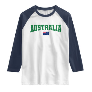 Green Yellow Australia Raglan Shirt Down Under Team Australia Flag Varsity Lettering Soccer Fans Football Tournament