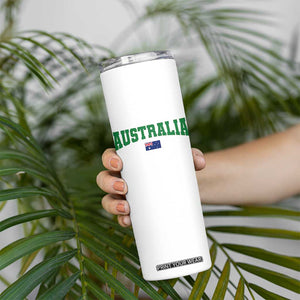 Green Yellow Australia Skinny Tumbler Down Under Team Australia Flag Varsity Lettering Soccer Fans Football Tournament