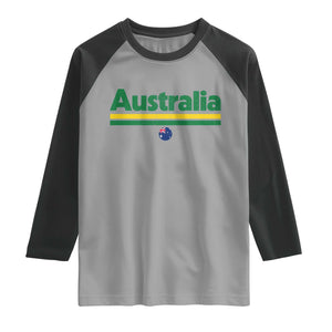 Australia Fan Raglan Shirt Retro Vintage Flag Green Yellow Country Pride Distressed Graphic
