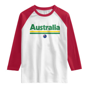 Australia Fan Raglan Shirt Retro Vintage Flag Green Yellow Country Pride Distressed Graphic