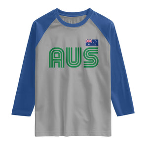 Retro Australia Raglan Shirt AUS Green Australian Flag Country Pride Graphic