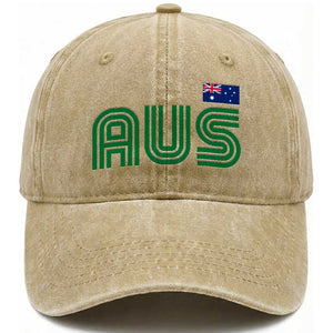 Retro Australia Washed Cotton Baseball Cap AUS Green Australian Flag Country Pride Graphic