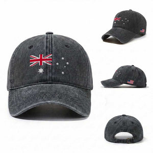 Vintage Australian Flag Washed Cotton Baseball Cap Australia Distressed Patriotic Southern Cross Country Pride Graphic