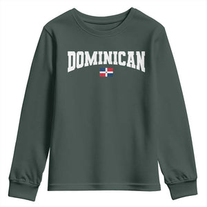 Vintage Dominican Republic Flag Youth Sweatshirt Retro Varsity Caribbean Pride Heritage Gift TS10 Dark Forest Green Print Your Wear