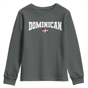 Vintage Dominican Republic Flag Youth Sweatshirt Retro Varsity Caribbean Pride Heritage Gift TS10 Dark Heather Print Your Wear
