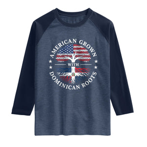 American Grown With Dominican Roots Raglan Shirt USA Dominican Republic Heritage Pride Gift TS10 Heather Denim Navy Print Your Wear